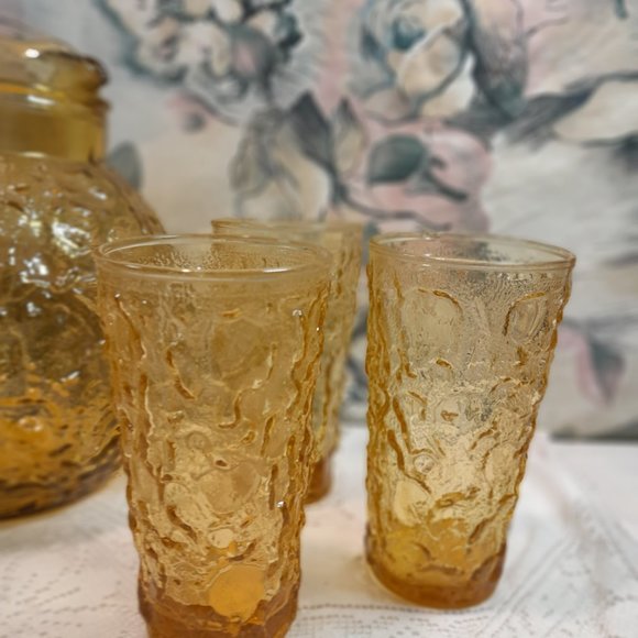 Vintage Anchor Hocking Lido Gold Pitcher and Glasses Set 🌟 - Picture 3 of 11